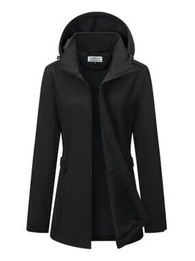 Women's Fleece Lined Waterproof Softshell Rain Jacket Hooded Windbreaker